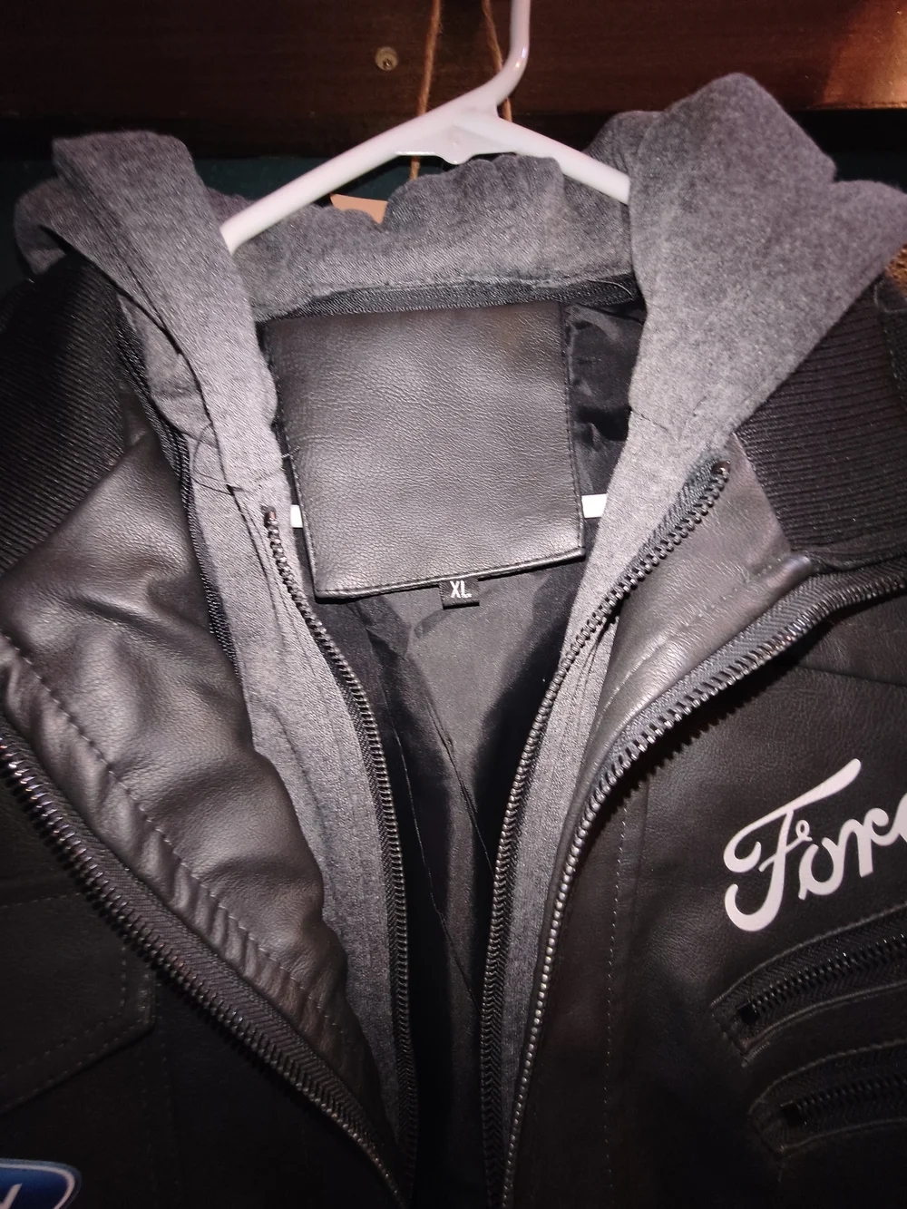Ford Men's Black Hooded Faux Leather Jacket - Picture 3 of 8